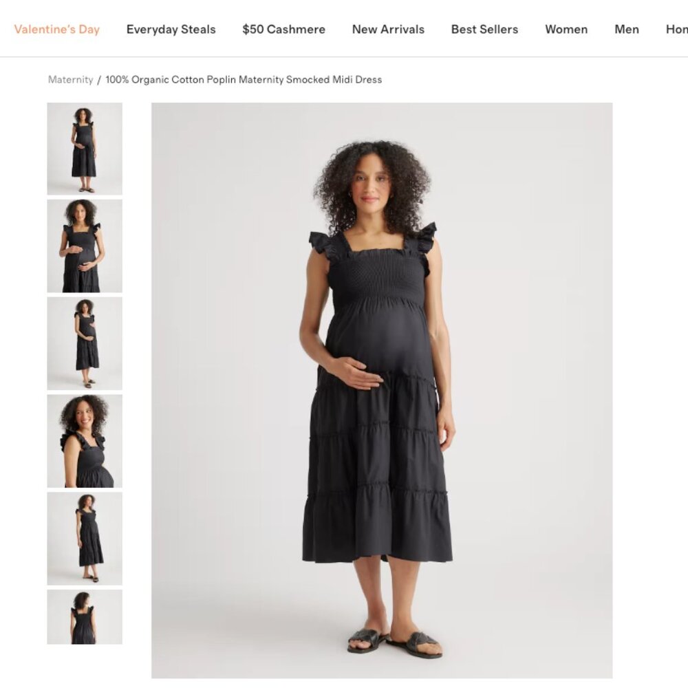 QUINCE 100% Organic Cotton Poplin Maternity Smocked Midi Dress